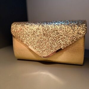 Gold Glitter Envelope Clutch Wristlet